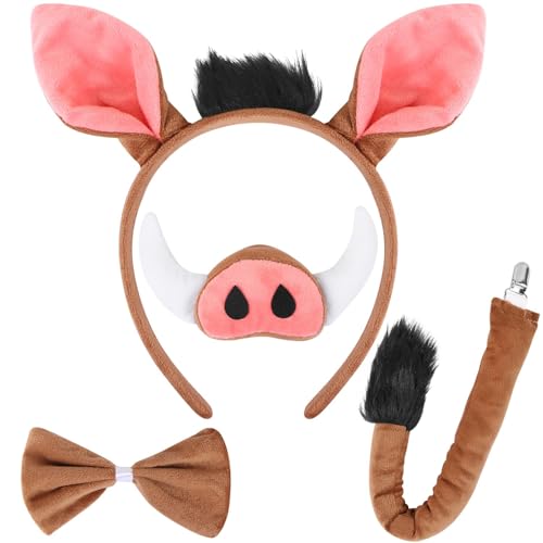 TAXTYHRE 4 Stück Schwein Kostüm Set, Schwein Ohren Stirnband, Ohren Schwanz und Fliege Nase, Tier Kostüm Zubehör, für Tierkostüm Cosplay Kinder Geburtstagsfeier Halloween Kostüm Partyzubehör TAXTYHRE 4 Stück Schwein Kostüm Set, Schwein Ohren Stirnband, Ohren Schwanz und Fliege Nase, Tier Kostüm Zubehör, für Tierkostüm Cosplay Kinder Geburtstagsfeier Halloween Kostüm Partyzubehör von TAXTYHRE