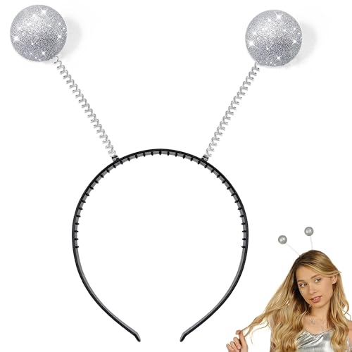 TAXTYHRE Alien Stirnband, Alien Haarreif, Alien Glitzer Kopfschmuck, Alien Kostümstirnband, Alien Kopfschmuck mit Kugeln, für Erwachsene Kinder Halloween, Faschings Kostüm Zubehör (Silber) von TAXTYHRE