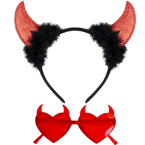 TAXTYHRE Halloween Haarreif Teufel, 2pcs Teufel Zubehör, Teufel Haarreif Set, Teufel Brille, Halloween Haarreif Teufel, Teufelshörner Brille, Tolle Party-Requisiten für Halloween, Karneval TAXTYHRE Halloween Haarreif Teufel, 2pcs Teufel Zubehör, Teufel Haarreif Set, Teufel Brille, Halloween Haarreif Teufel, Teufelshörner Brille, Tolle Party-Requisiten für Halloween, Karneval von TAXTYHRE