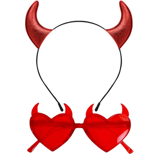 TAXTYHRE Halloween Haarreif Teufel, 2pcs Teufel Zubehör, Teufel Haarreif Set, Teufel Brille, Halloween Haarreif Teufel, Teufelshörner Brille, Tolle Party-Requisiten für Halloween, Karneval TAXTYHRE Halloween Haarreif Teufel, 2pcs Teufel Zubehör, Teufel Haarreif Set, Teufel Brille, Halloween Haarreif Teufel, Teufelshörner Brille, Tolle Party-Requisiten für Halloween, Karneval von TAXTYHRE