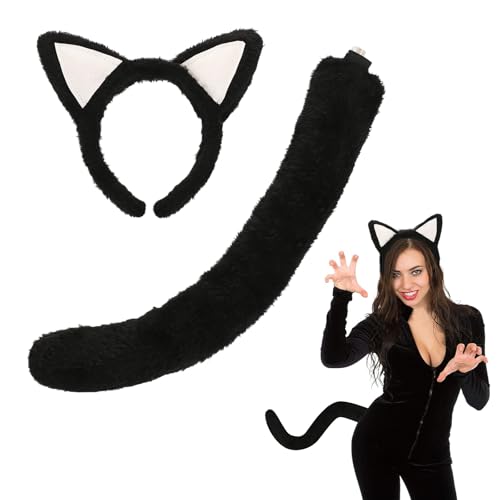 TAXTYHRE Katze Kostüm Set, Katzenohren Haarreifen Schwanz, Schwarz Katzenkostüm Zubehör, Halloween Cosplay Kostüm, für Kinder Erwachsene Cosplay Halloween Themenpartys Karneval TAXTYHRE Katze Kostüm Set, Katzenohren Haarreifen Schwanz, Schwarz Katzenkostüm Zubehör, Halloween Cosplay Kostüm, für Kinder Erwachsene Cosplay Halloween Themenpartys Karneval von TAXTYHRE