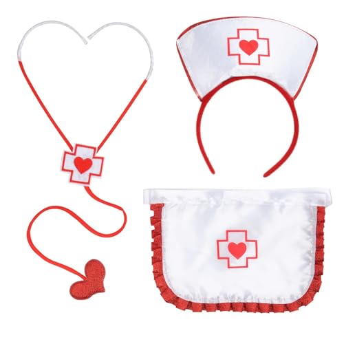 TAXTYHRE Krankenschwester Kostüm, Krankenschwester Kostüm Halloween, mit Haarreif, Stethoskop, Schürze, Kostümset Accessoire für Damen Mädchen Halloween Karneval Cosplay Party von TAXTYHRE