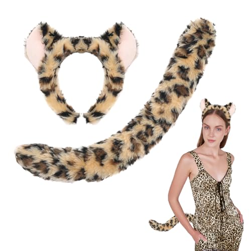 TAXTYHRE Leoparden Kostüm Set, Leoparden Ohren Stirnband Schwanz, Leopard Kostüm Zubehör, Tierkostüm für Kinder Erwachsene, für Fasching Halloween Cosplay Themenpartys von TAXTYHRE