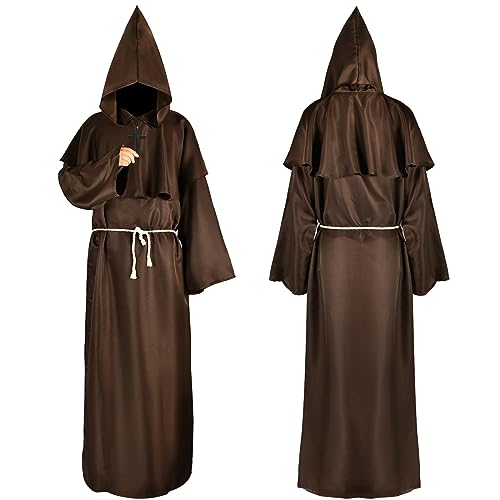 TAXTYHRE Mönch Robe Kostüm, Priester Robe, Mittelalter Renaissance Robe, Kostüm Mönch mit Kapuze und Kordel, für Mottoparty Halloween Cosplay Karneval und Fasching (Braun, M) von TAXTYHRE