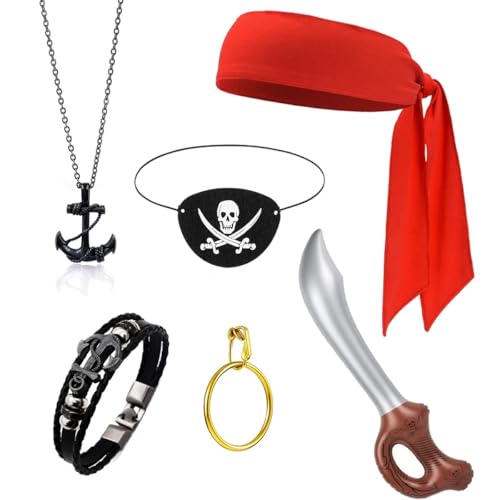 TAXTYHRE Pirate Zubehör Set, 6 Stück Piraten Set, Piraten Augenklappen, Piraten Kopftuch Schärpe, Piraten Halskette Ohrringe, Piraten Kostüm Zubehör für Kinder Cosplay Karneval Halloween TAXTYHRE Pirate Zubehör Set, 6 Stück Piraten Set, Piraten Augenklappen, Piraten Kopftuch Schärpe, Piraten Halskette Ohrringe, Piraten Kostüm Zubehör für Kinder Cosplay Karneval Halloween von TAXTYHRE