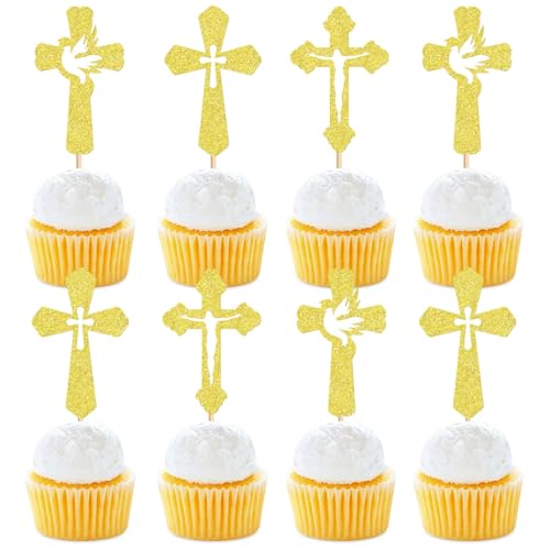 TAXTYHRE Cake Topper Taufe, 24 Stücke Kommunion Cake Topper, Tortendeko Taufe Mädchen Junge, Kommunion Tortendeko, Gold Taufe Torte Deko, für Babyparty, Geburtstag, Taufe Deko TAXTYHRE Cake Topper Taufe, 24 Stücke Kommunion Cake Topper, Tortendeko Taufe Mädchen Junge, Kommunion Tortendeko, Gold Taufe Torte Deko, für Babyparty, Geburtstag, Taufe Deko von TAXTYHRE