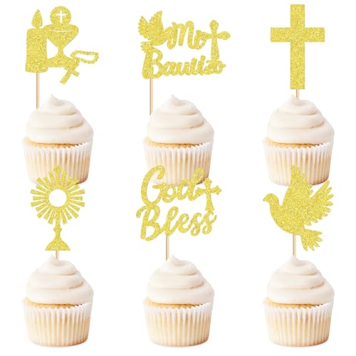 TAXTYHRE Cake Topper Taufe, 24 Stück Kommunion Cake Topper, Tortendeko Taufe Mädchen Junge, Kommunion Tortendeko, Torten Deko Firmung, für Babyparty, Geburtstag, Taufe Deko TAXTYHRE Cake Topper Taufe, 24 Stück Kommunion Cake Topper, Tortendeko Taufe Mädchen Junge, Kommunion Tortendeko, Torten Deko Firmung, für Babyparty, Geburtstag, Taufe Deko von TAXTYHRE