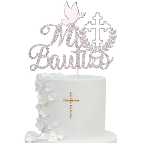 TAXTYHRE Cake Topper Taufe, Glitzer Kreuz Cake Topper, Kuchen Topper Kommunion Kreuz, Taube Kreuz Tortenstecker, für Babyparty Hochzeitstorte Geburtstag Kommunion Party von TAXTYHRE