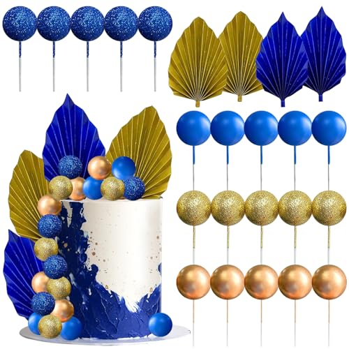 Tortendeko Kugeln, 29 Pcs Blaues Gold Tortendeko Geburtstag Schaum Ball, Kuchendeko Palmenblätter, Happy Birthday Kuchendeko für Hochzeit, Gartenparty, Geburtstag Party Tortendeko Kugeln, 29 Pcs Blaues Gold Tortendeko Geburtstag Schaum Ball, Kuchendeko Palmenblätter, Happy Birthday Kuchendeko für Hochzeit, Gartenparty, Geburtstag Party von TAXTYHRE