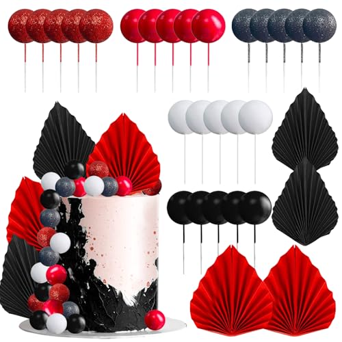 Tortendeko Kugeln, 29 Pcs Rot Schwarz Tortendeko Geburtstag Schaum Ball, Kuchendeko Palmenblätter, Happy Birthday Kuchendeko für Hochzeit, Gartenparty, Geburtstag Party Tortendeko Kugeln, 29 Pcs Rot Schwarz Tortendeko Geburtstag Schaum Ball, Kuchendeko Palmenblätter, Happy Birthday Kuchendeko für Hochzeit, Gartenparty, Geburtstag Party von TAXTYHRE