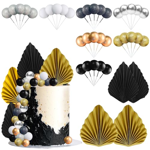 Tortendeko Kugeln, 29 Pcs Gold Schwarz Tortendeko Geburtstag Schaum Ball, Kuchendeko Palmenblätter, Happy Birthday Kuchendeko für Hochzeit, Gartenparty, Geburtstag Party Tortendeko Kugeln, 29 Pcs Gold Schwarz Tortendeko Geburtstag Schaum Ball, Kuchendeko Palmenblätter, Happy Birthday Kuchendeko für Hochzeit, Gartenparty, Geburtstag Party von TAXTYHRE