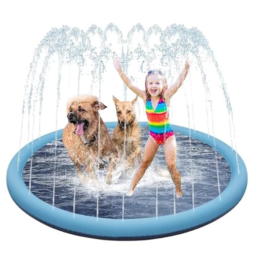 Splash Pad 170cm,Sprinkler Matte Sprinkler Wasser,Wasserspielmatte Hundepool,Gartenspielzeug Kinder Sprinkler und Hundepool mit Antirutschfunktion für Baby, Kinder, Hund und Haustiere von TAZZOR