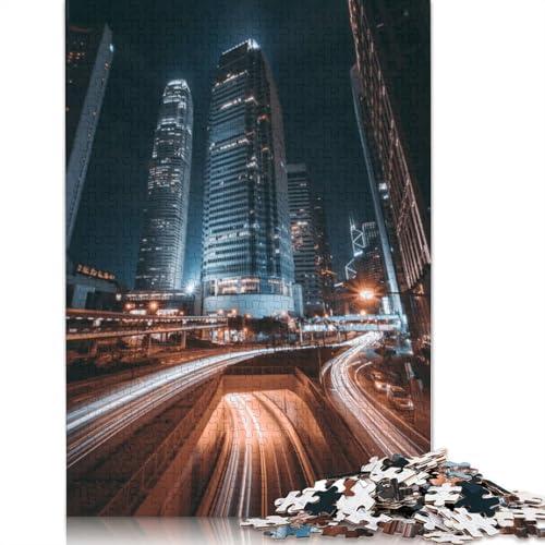1000 Teile „Hong Kong bei Nacht“ für Erwachsene, schwierige Holzpuzzles, Puzzles für Erwachsene, Lernspiel, Herausforderungsspielzeug, 1000 Stück (75 x 50 cm) von TBDUEPS