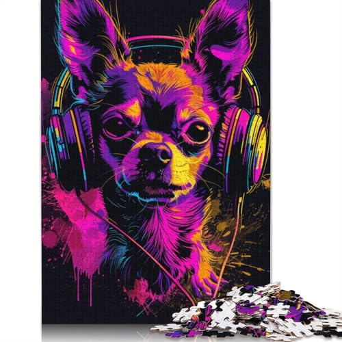 1000 Teile Chihuahua DJ Neon Holzpuzzles, Holzpuzzles für Erwachsene und Jugendliche ab 12 Jahren, 1000 Stück (75 x 50 cm) von TBDUEPS