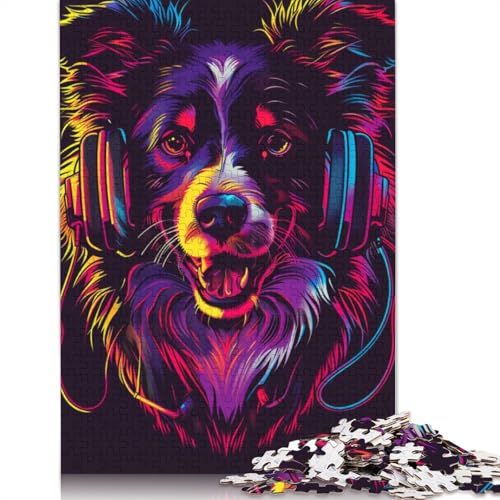 1000 Teile DJ Neon Border Collie Holzpuzzles, Holzpuzzles für Erwachsene und Jugendliche ab 12 Jahren, 1000 Teile (75 x 50 cm) von TBDUEPS