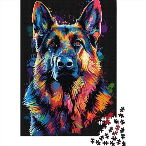 1000 Teile Deutscher Schäferhund DJ Neon für Erwachsene, schwieriges Puzzle aus Holz für Erwachsene, 1000 Teile (38 x 26 cm) von TBDUEPS