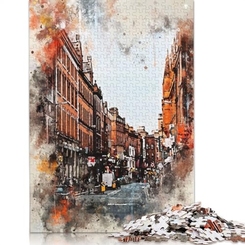 1000 Teile Dublin in Aquarell für Erwachsene, schwierige Holzpuzzles, Puzzles für Erwachsene, Lernspiel, Herausforderungsspielzeug, 1000 Teile (75 x 50 cm) von TBDUEPS