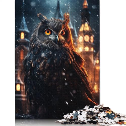 1000 Teile Eule in Schwarz bei Nacht Puzzles Puzzle für Erwachsene Schwierigkeitsgrad Puzzle Entspannende Spiele Spielzeug 1000 Stück (38x26cm) von TBDUEPS
