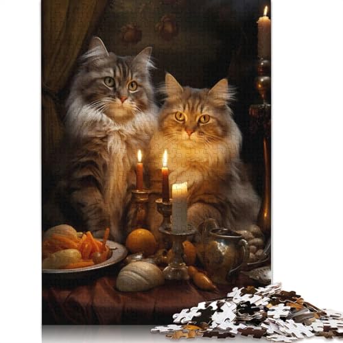 1000 Teile Fat Cat Candle Dinner Food Puzzle Puzzle für Erwachsene, Schwierigkeitsgrad Puzzle, Lernspiel, Spielzeug, 1000 Teile (38 x 26 cm) von TBDUEPS