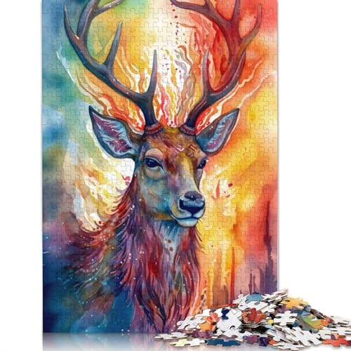 1000 Teile Hirsch-Aquarelle, Bunte Puzzles, Schwierigkeitsgrad, Lernspiele, Spielzeug, 1000 Stück (38 x 26 cm) von TBDUEPS
