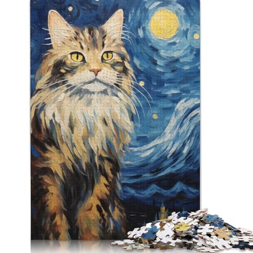 1000 Teile Maine Coon Sternennacht Puzzle, Schwierigkeitsgrad Puzzle Lernspiel Spielzeug Familiendekoration 1000 Teile (38x26cm) von TBDUEPS