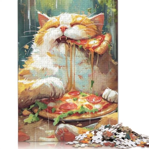 1000 Teile Pizza Niedliches Cartoon-Katzen-Puzzle, Schwierigkeits-Puzzle Lernspiel Spielzeug Familiendekoration 1000 Teile (75x50cm) von TBDUEPS