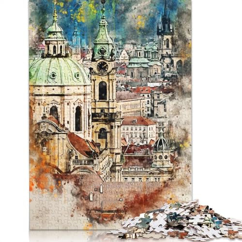1000 Teile Prag in Aquarell für Erwachsene, schwierige Puzzles, Holzpuzzles für Teenager, Geschenke, Heimdekoration, Puzzlespielzeug, 1000 Stück (75 x 50 cm) von TBDUEPS