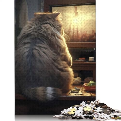 1000 Teile Puzzle „Fette Katze schaut fern“, Schwierigkeitsgrad für Erwachsene, Lernspielzeug, Spiele, 1000 Teile (38 x 26 cm) von TBDUEPS
