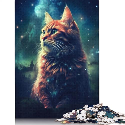 1000 Teile Puzzle „Katzennacht und Milchstraße“, Schwierigkeitsgrad, Lernspiele, Spielzeug, 1000 Teile (75 x 50 cm) von TBDUEPS