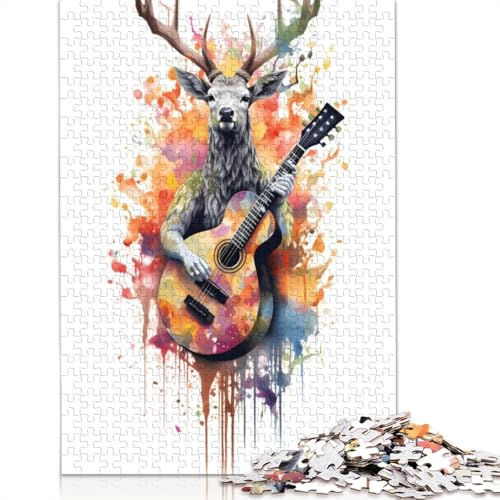 1000 Teile Puzzle mit Hirschen, die Gitarre Spielen, Puzzle für Erwachsene, Schwierigkeitsgrad, Lernspiel, Spielzeug, 1000 Teile (75 x 50 cm) von TBDUEPS