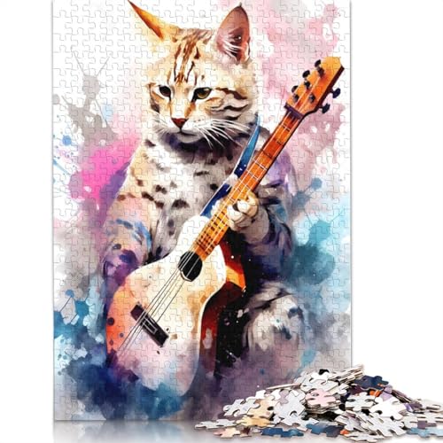 1000 Teile Savannah-Katze spielt Gitarre Puzzle Schwierigkeitsgrad Puzzle Lernspiele Spielzeug 1000 Stück (38 x 26 cm) von TBDUEPS