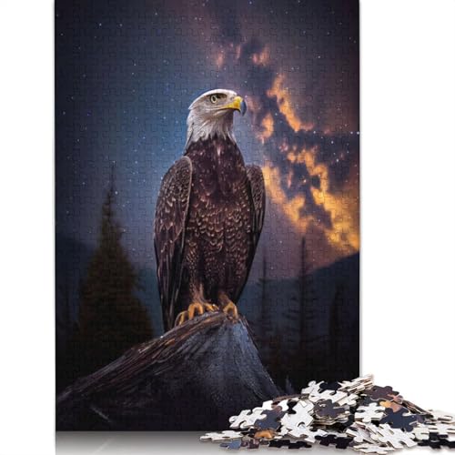 1000 Teile Weißkopfseeadler unter der Milchstraße Puzzle, Schwierigkeitspuzzle, Lernspiel, Spielzeug, Familiendekoration, 1000 Teile (38 x 26 cm) von TBDUEPS