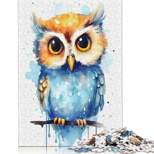 1000 Teile süße Baby-Eule mit Wasserfarben, Puzzle für Erwachsene, Schwierigkeitsgrad: Puzzle, Lernspielzeug, Spiele, 1000 Stück (75 x 50 cm) von TBDUEPS