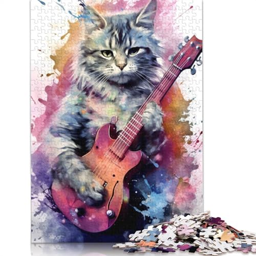 1000 Teile süße Katzengitarren Spielen Puzzle Schwierigkeitsgrad Puzzle Lernspiele Spielzeug 1000 Stück (75 x 50 cm) von TBDUEPS