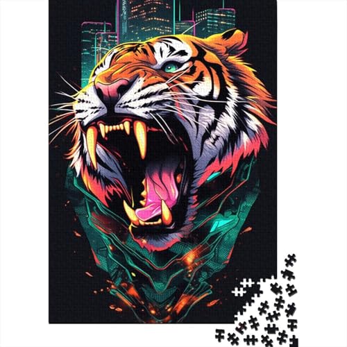 1000-teiliges Anime-Art-Tiger-Puzzle für Erwachsene und Teenager, Holzpuzzles für Familienspaß und Spieleabende, 1000 Teile (38 x 26 cm) von TBDUEPS