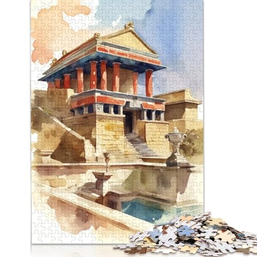 1000-teiliges Aquarell-Puzzle „Palast von Knossos“ für Erwachsene und Jugendliche. Holzpuzzle für Erwachsene, Lernspiel, Herausforderungsspielzeug, 1000 Stück (75 x 50 cm) von TBDUEPS