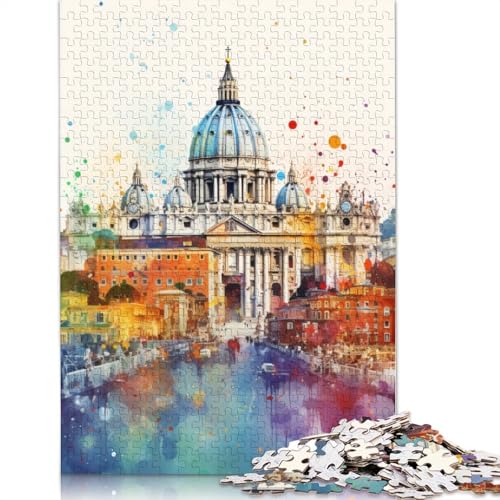 1000-teiliges Aquarell-Puzzle „Stadt Rom“ für Erwachsene und Jugendliche, Holzpuzzle, nachhaltiges Puzzle für Erwachsene | Spiele 1000 Stück (75 x 50 cm) von TBDUEPS