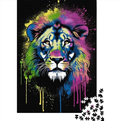 1000-teiliges Art-Neon-Löwen-Holzpuzzle, Holzpuzzle für Erwachsene und Jugendliche ab 12 Jahren, 1000 Teile (38 x 26 cm) von TBDUEPS