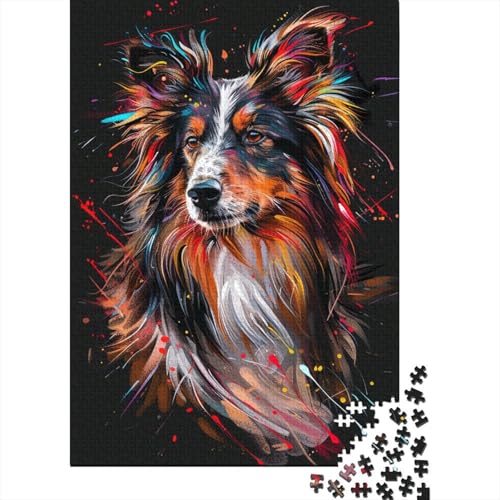 1000-teiliges Collie-Hunde-Kunst-Puzzle für Erwachsene und Teenager, Holzpuzzle, Lernspiel, Herausforderung, Spielzeug, Geburtstagsgeschenke, 1000 Stück (38 x 26 cm) von TBDUEPS