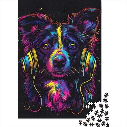 1000-teiliges DJ Neon Border Collie-Puzzle für Erwachsene, Puzzles, Lernspielzeug, 1000 Stück (38 x 26 cm) von TBDUEPS