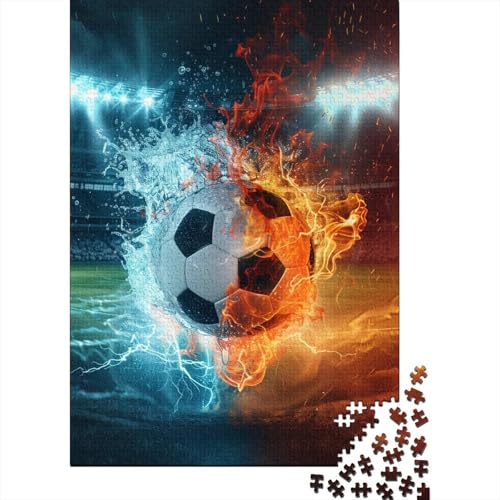 1000-teiliges EIS- und Feuer-Fußball-Puzzle für Erwachsene, Holzpuzzles, Puzzles für Erwachsene, Lernspiel, Herausforderungsspielzeug (38 x 26 cm) von TBDUEPS