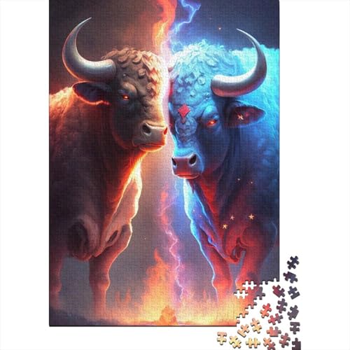 1000-teiliges EIS- und Feuer-Kuh-Puzzle für Erwachsene, Puzzle für Erwachsene und Jugendliche ab 12 Jahren, 1000 Teile (38 x 26 cm) < von TBDUEPS