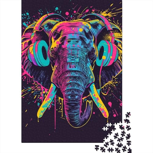 1000-teiliges Elefanten-Holzpuzzle mit Kopfhörern, Holzpuzzle für Erwachsene und Jugendliche ab 12 Jahren, 1000 Teile (38 x 26 cm) von TBDUEPS