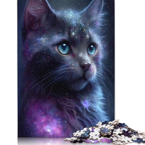 1000-teiliges Galaxy Art Cat-Puzzle für Erwachsene, Holzpuzzle für Erwachsene, für Familienspaß und Spieleabend, 1000 Teile (75 x 50 cm) von TBDUEPS