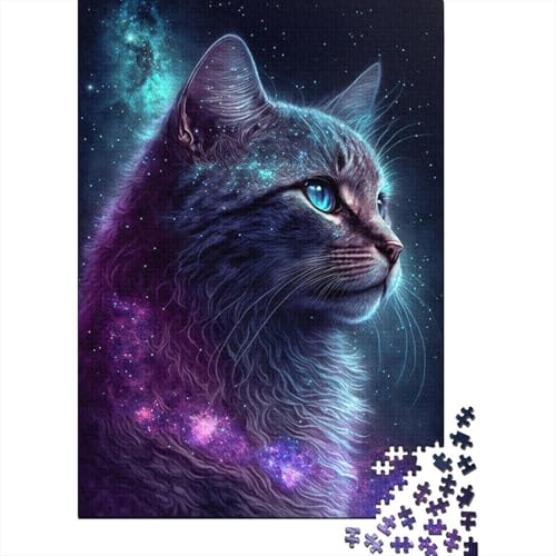 1000-teiliges Holzpuzzle mit Galaxie-Kunst und Katze, Holzpuzzle für Erwachsene und Jugendliche ab 12 Jahren, 1000 Teile (38 x 26 cm) von TBDUEPS