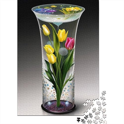 1000-teiliges Kunstblumen-Puzzle für Erwachsene, Holzpuzzle für Erwachsene, Lernspiel, Herausforderungsspielzeug, 1000 Teile (38 x 26 cm) von TBDUEPS