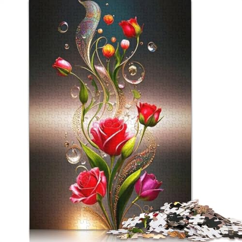 1000-teiliges Kunstblumen-Puzzle für Erwachsene, Holzpuzzles, Puzzles für Erwachsene, Lernspiel, Herausforderungsspielzeug, 1000 Stück (75 x 50 cm) von TBDUEPS