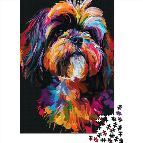 1000-teiliges Lhasa-Apso-Hunde-Kunstpuzzle für Erwachsene, Holzpuzzles, Puzzles für Erwachsene, Lernspiel, Herausforderungsspielzeug, 1000 Stück (38 x 26 cm) von TBDUEPS
