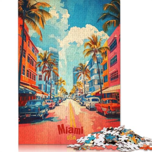 1000-teiliges Miami-Kunstposter-Puzzle für Erwachsene Teenager, Holzpuzzles für Erwachsene, Heimdekoration, Puzzlespielzeug, 1000 Stück (75 x 50 cm) von TBDUEPS