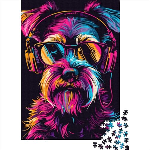 1000-teiliges Miniaturschnauzer-DJ-Neon-Puzzle für Erwachsene, Puzzle für Erwachsene und Jugendliche ab 12 Jahren, 1000 Teile (38 x 26 cm) < von TBDUEPS